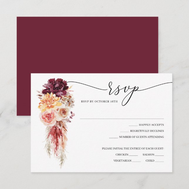 Boho Pampas Grass Wedding RSVP Card (Front/Back)