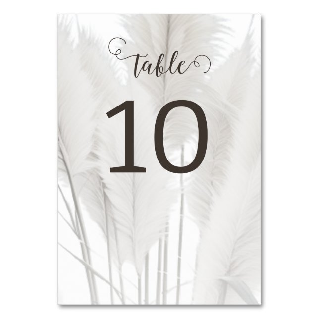 Boho Pampas Grass Wedding Table Number (Front)