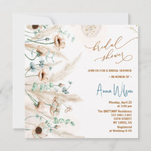 Boho pampas grass Wildflower Bridal Shower Invitation