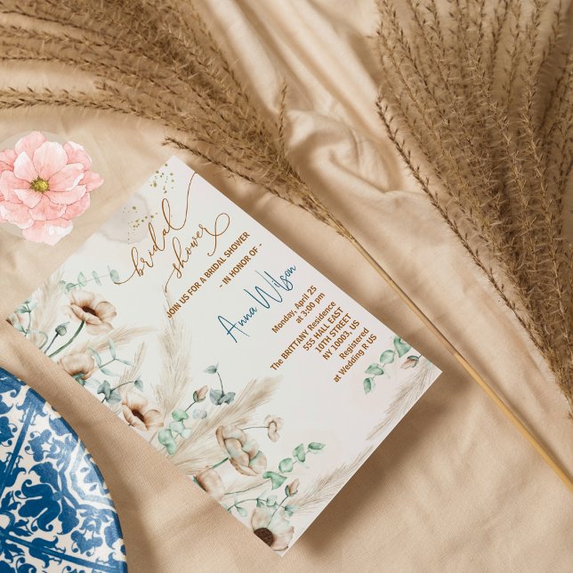 Boho pampas grass Wildflower Bridal Shower Invitation (Creator Uploaded)