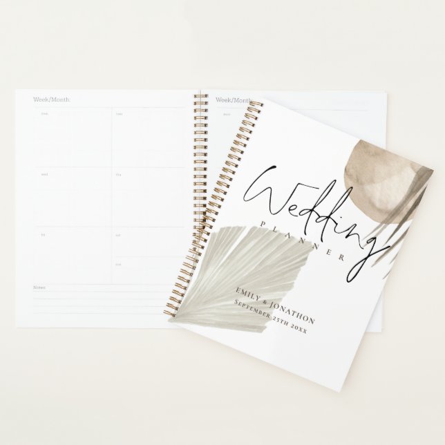 Boho Pampas Grasses Noms Date Wedding planner (Devant avec enveloppe)