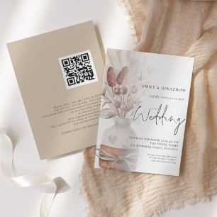Boho Pampas Grasses Overlay QR Code Wedding Invitation