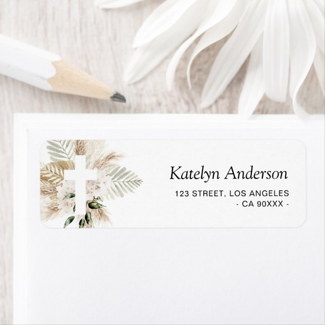 boho pampas greenery floral baptism address label (Insitu)