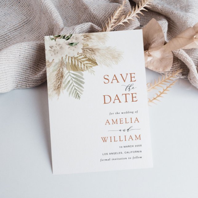 boho pampas greenery floral Save the Date (Creator Uploaded)
