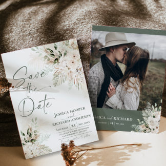 Boho Pampas Greenery Floral Save the Date Card