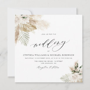 boho pampas herbe et faire-part de mariage verdoya