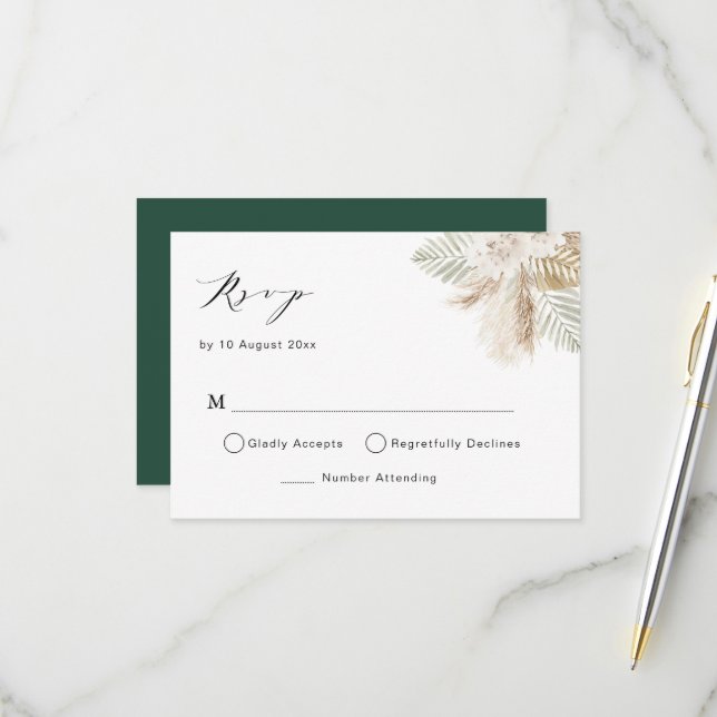 boho pampas herbe et verdure carte rsvp (Devant/Arrière en situation)