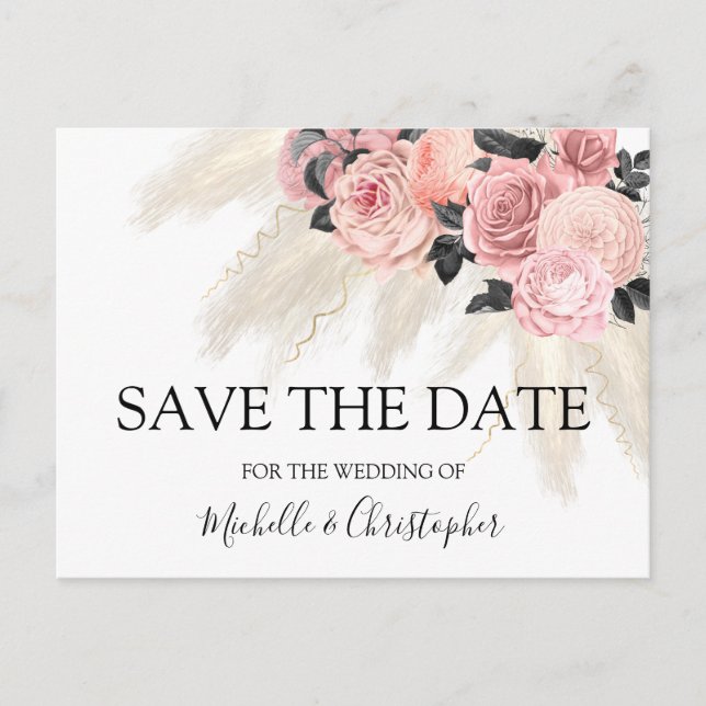  Boho Pampas herbe Floral Économisez La Date Carte (Devant)