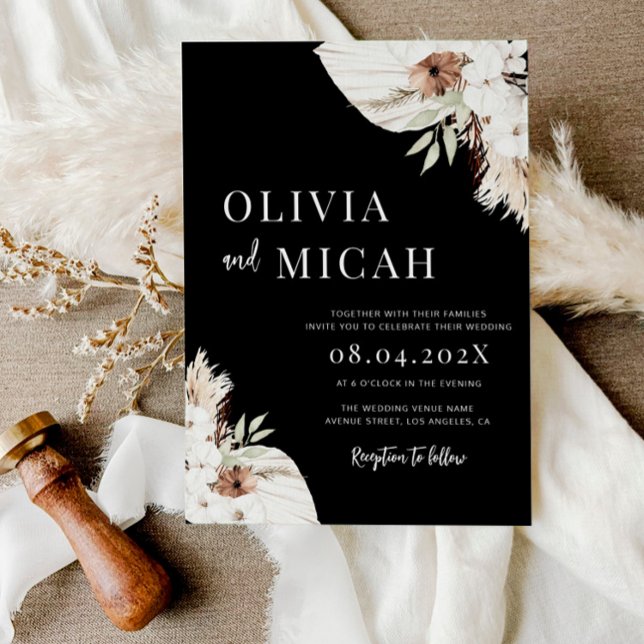 Boho pampas herbe noir faire-part de mariage (Créateur téléchargé)