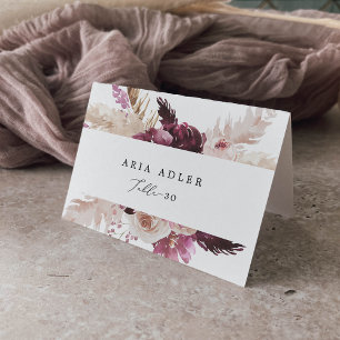 Boho Pampas Herbe Nom du client Cartes de la place