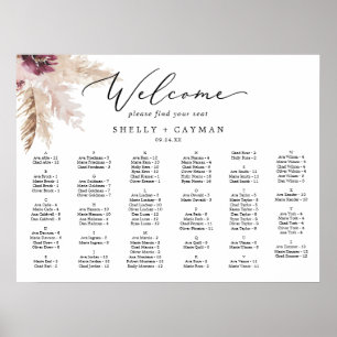 Boho Pampas Horizontal Alphabetical Seating Chart