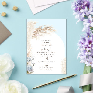 Boho Pampas Icy Blue Bridal Shower Acrylic Invitations