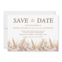 Boho Pampas & Orchid Save the Date Card Wedding