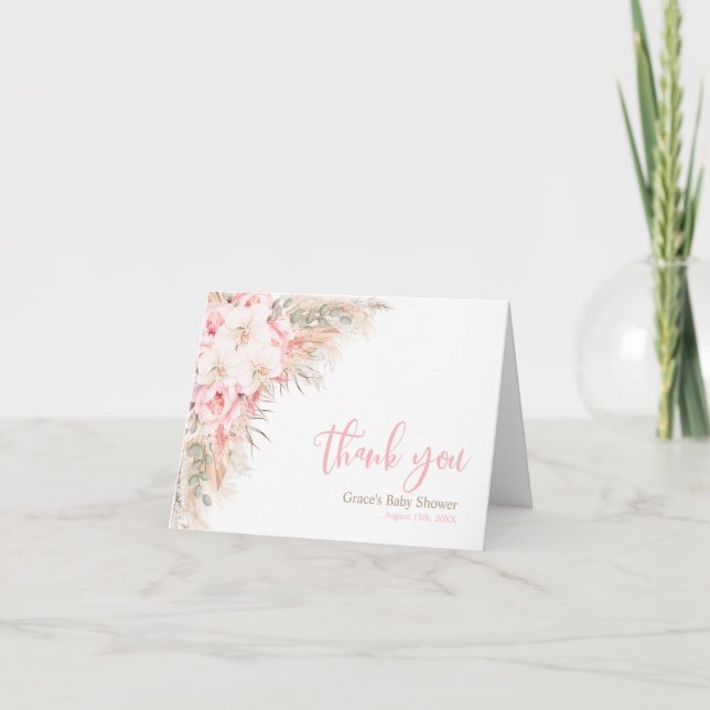 Boho Pampas Orchids Peonies Thank You Baby Shower (Front)