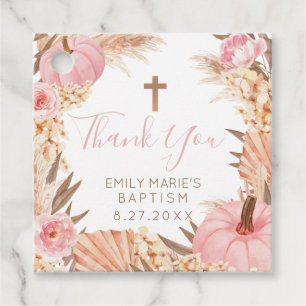 Boho Pampas Pink Pumpkin Baptism Favour tag