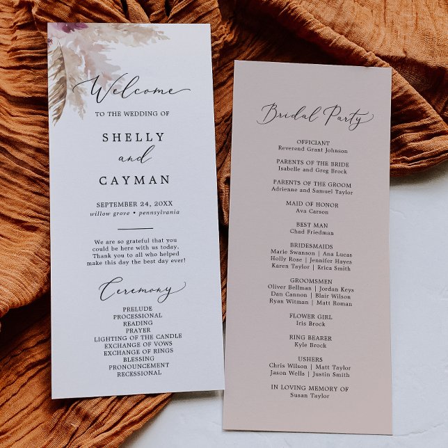 Boho Pampas Programme de Mariage Grass (Créateur téléchargé)