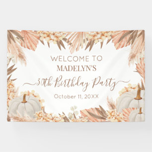 Boho Pampas Pumpkin birthday party Welcome banner