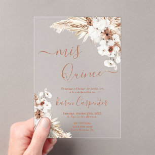 Boho Pampas Quinceanera acrylic Acrylic Invitations