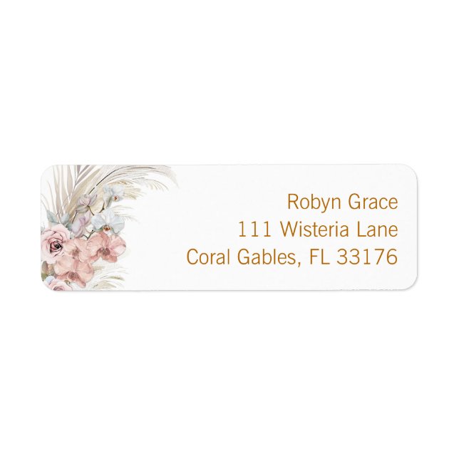 Boho Pampas Return Address Label Blush Pink (Front)