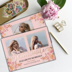 Boho Pampas Rose 3 Photo Graduate Graduation Pink