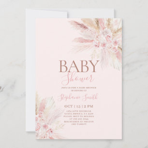 Boho Pampas Rose Baby shower Invitation fille