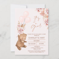 Boho Pampas Rose Gold Bear Balloons Baby Shower