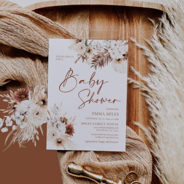 Boho Pampas Terracotta Baby shower Invitation (Créateur téléchargé)