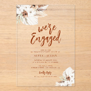 boho pampas terracotta engagement acrylic invitations