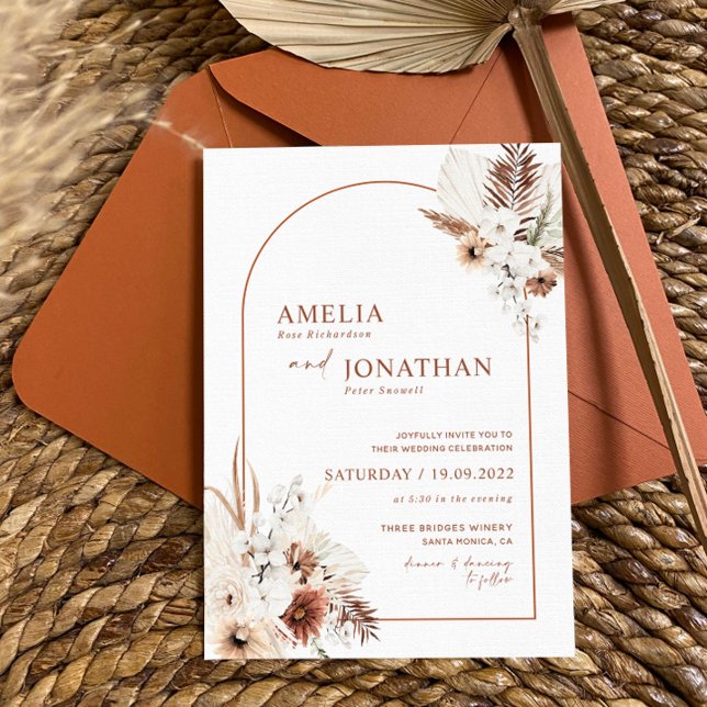 Boho Pampas Terracotta Faire-part de mariage rouil (Créateur téléchargé)