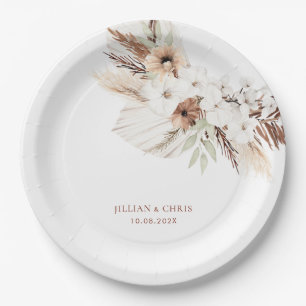 boho pampas terracotta floral paper plate