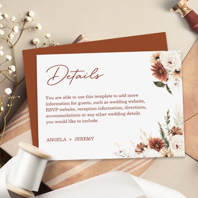 Boho Pampas Terracotta Floral Wedding Details Enclosure Card (Creator Uploaded)