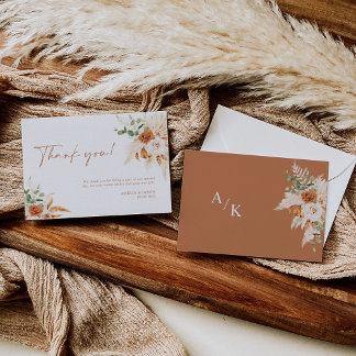 Boho Pampas Terracotta Mariage Carte de remercieme