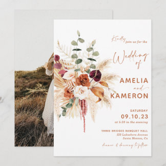 Boho Pampas Terracotta Wedding Invitation MEDINA