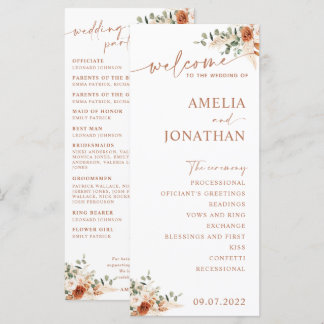 Boho Pampas Terracotta Wedding Program Card LEYLA