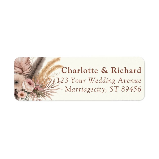 Boho Pampas Terracotta Wedding Return Address Labe (Front)