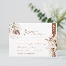 Boho Pampas Terracotta Wedding RSVP Card Response 