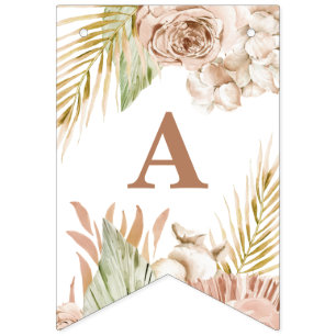 Boho Pampas Tropical Dried FlowerS Bunting Flags