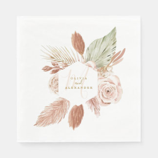 Boho Pampas Tropical Dried Flowers Wedding Napkins