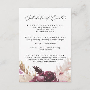Boho Pampas Wedding Weekend Schedule of Events Enclosure Card
