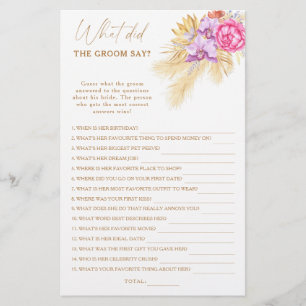 Boho pampas - What did the groom say bridal game