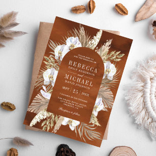 Boho Pampas White Orchid Dried Palm Earthy Wedding Invitation