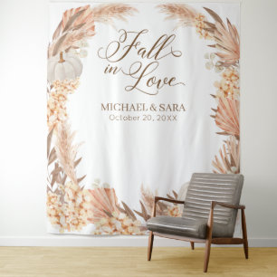 Boho Pampas White Pumpkin backdrop fall banner  Tapestry