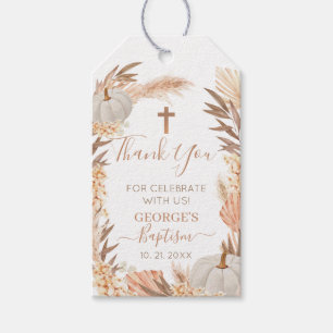 Boho Pampas White Pumpkin Baptism Gift Tags