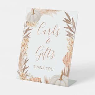 Boho Pampas white Pumpkin cards & gifts sign