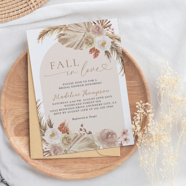 Boho Pampass Grass Arch Fall in Love Bridal Shower Invitation (Creator Uploaded)