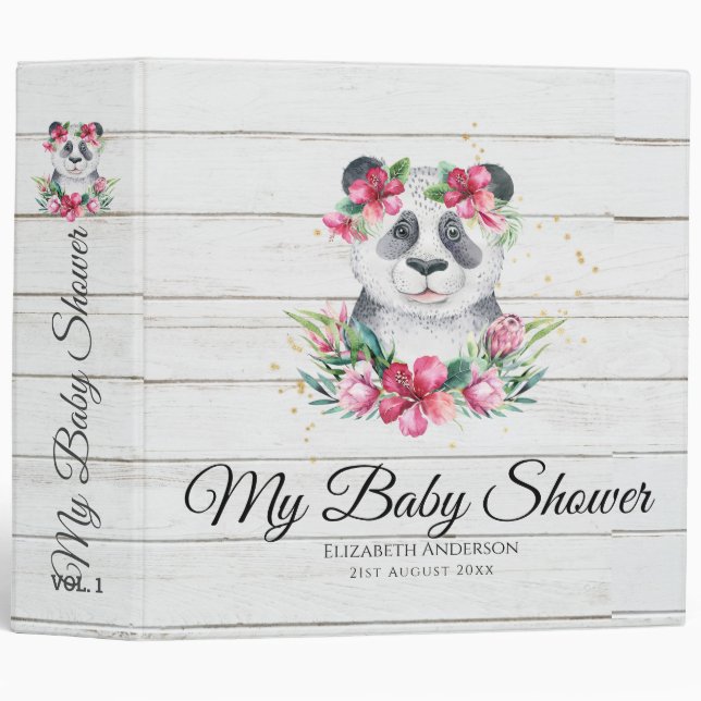 Boho Panda Bear Baby Shower Planner Flowers Binder (Front/Spine)