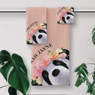 Boho Panda Personalized Peach Towel Set