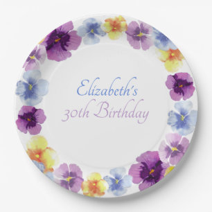 Boho Pansy Garden Party Cute Boho Floral Birthday Paper Plate