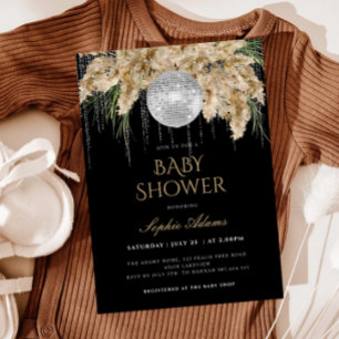 Boho Papmas Grass Disco Ball Black Baby Shower Invitation