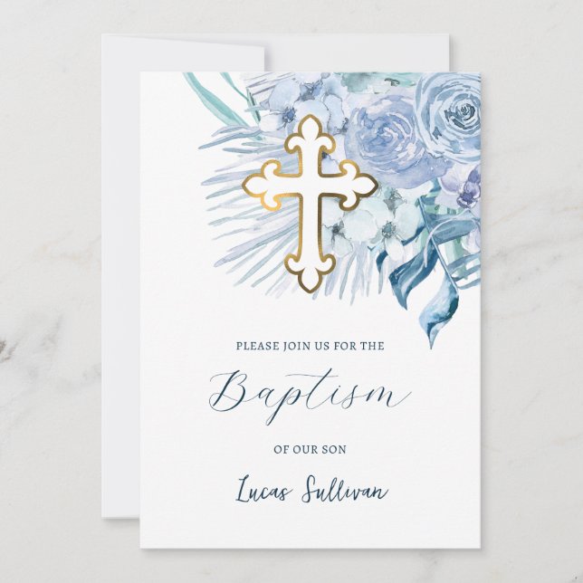 Boho Pastel Blue Baptism Invitation (Front)